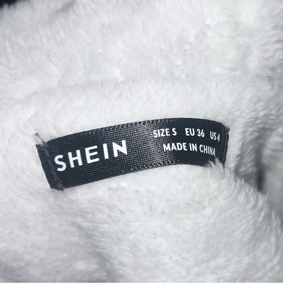 SHEIN Drawstring Waist Fuzzy Trim Hooded Parka Coat - Picture 8 of 9